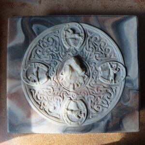 Incolay Stone Jewelry Box; Horse Motief; 8"x7"x2"